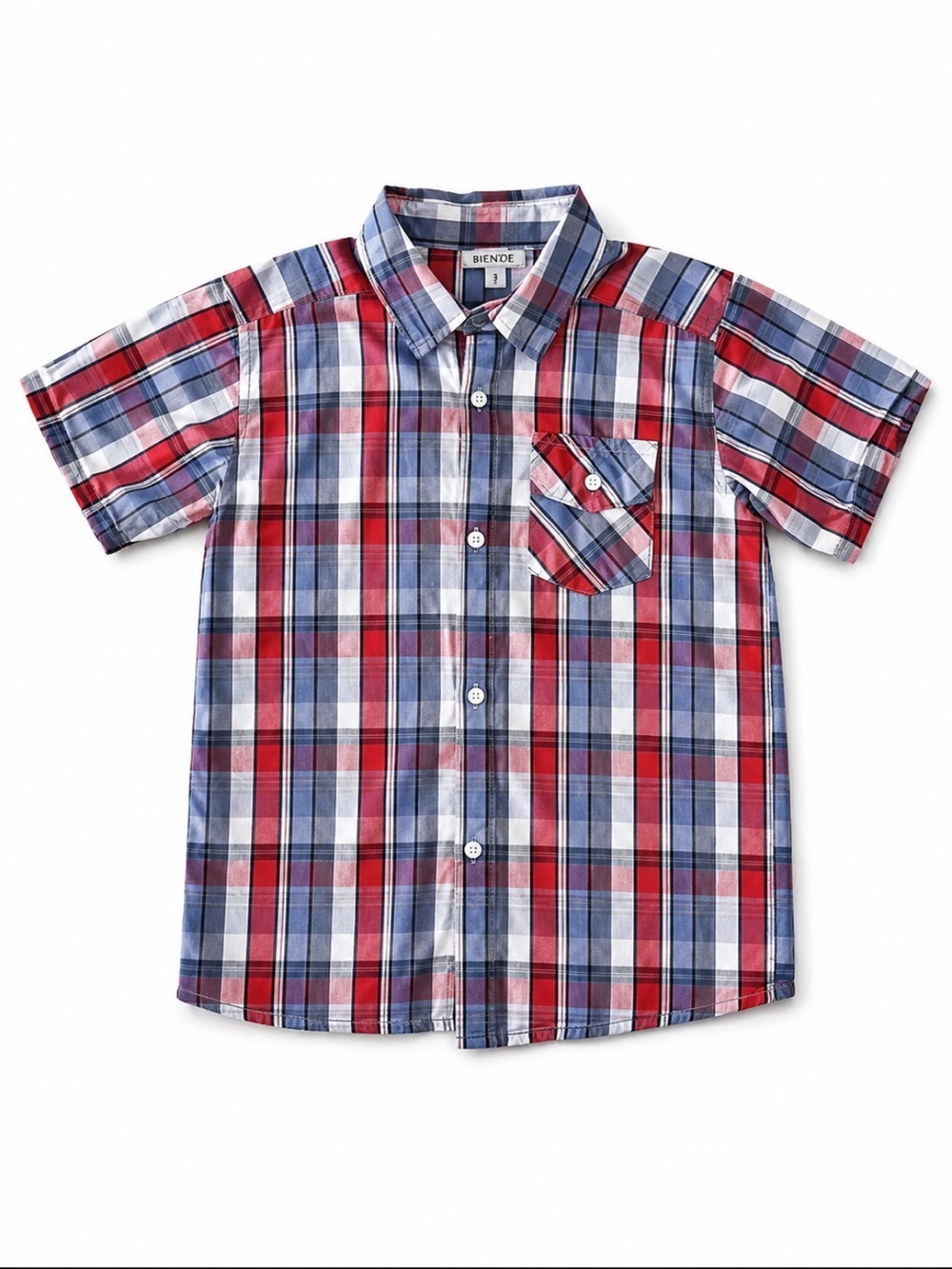 Bienzoe Boys Plaid Button Up Shirt Size 9 10 Red White Blue Short Sleeve